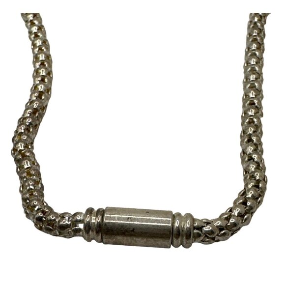 Vintage Retro Popcorn Rope Chain Necklace Silver Toned Magnetic Clasp - Picture 5 of 8